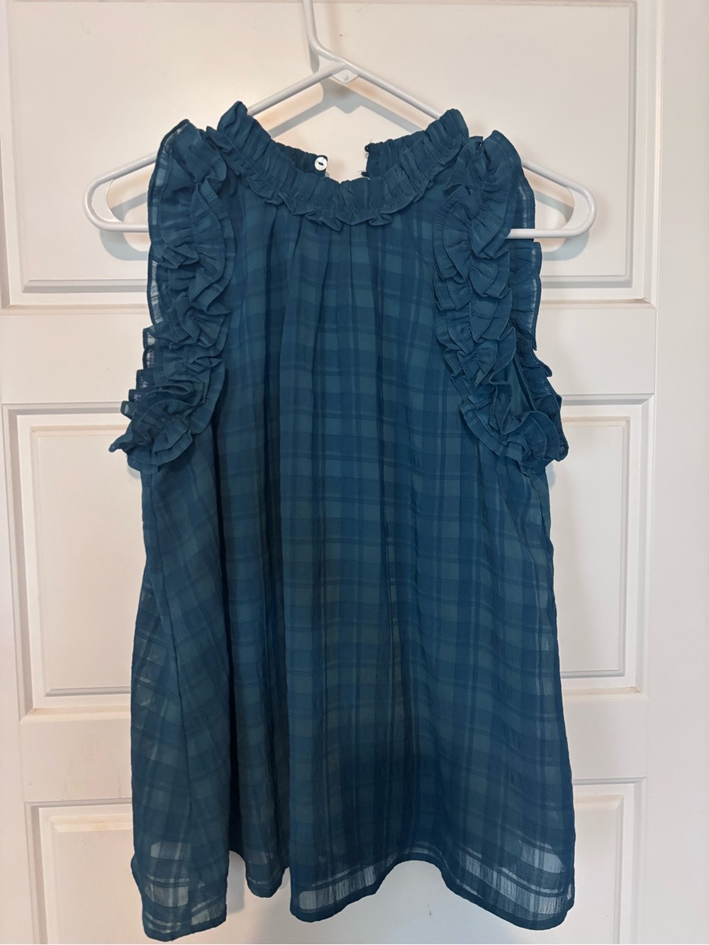 Entro Teal Plaid Ruffle Sleeve Dress Boutique